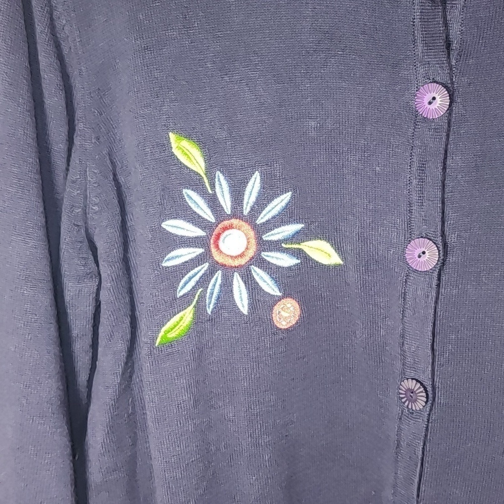 North Style size XL Deep Purple Cardigan Embroidered Cottage-core Vintage Bright - Picture 4 of 7